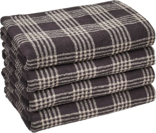 ふっくらパイルバスタオル(柄)・ダークブラウンチェック 4枚組